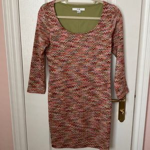 Long-sleeve Missoni-style pattern dress